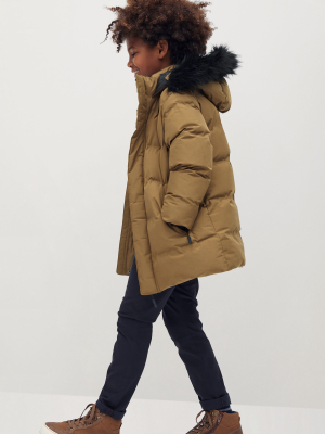 Faux Fur Hood Quilted Coat