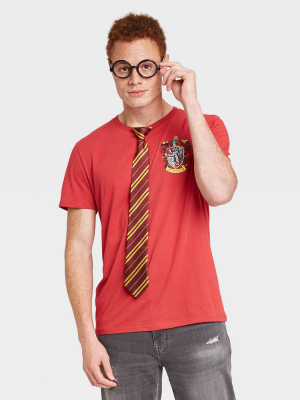 Men's Harry Potter Glasses And Tie Halloween Short Sleeve Graphic T-shirt - Maroon 2xl