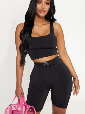 Shape Black Buckle Strap Crop Top