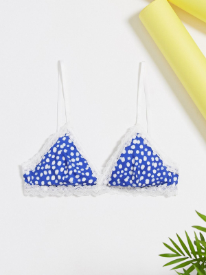 Monki Linnea Dot Print Triangle Bralette In Blue