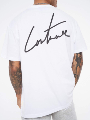 Signature Puff Print Relaxed Fit T Shirt- White