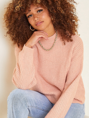 Blush Fluffy Yarn Turtle Neck Sweater