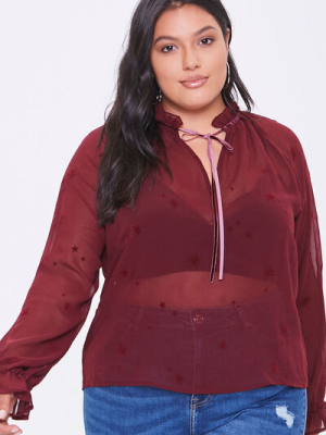 Plus Size Star Tie-neck Top