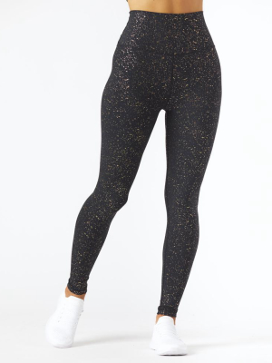 High Power Legging Print: Black/gold Speckle Gloss