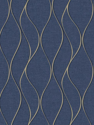 Wave Ogee Peel & Stick Wallpaper In Navy By Roommates For York Wallcoverings
