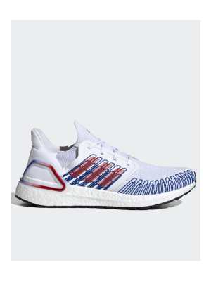 Adidas Running Ultraboost 20 Trainers In White With Stitch Detail