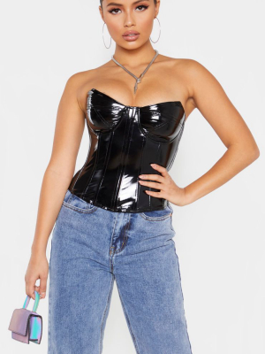 Petite Black Vinyl Corset Top