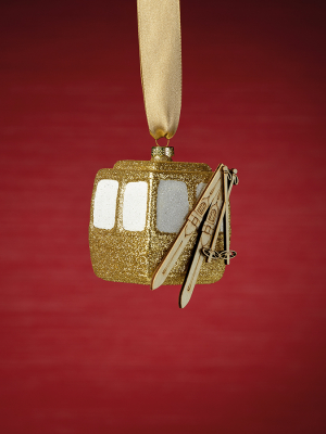 Golden Gondola W/skis Ornament