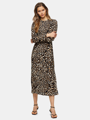 Open Back Animal Print Midi Dress