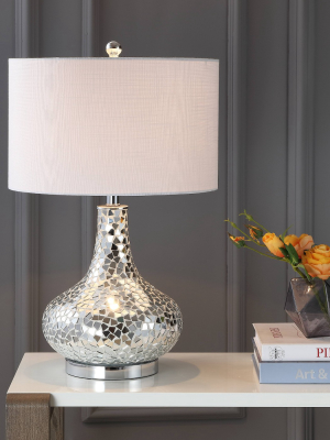 26" Emilia Mirrored Mosaic Table Lamp (includes Led Light Bulb) Silver - Jonathan Y