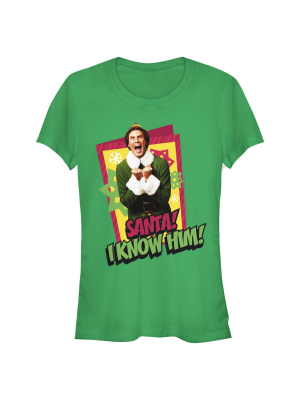 Junior's Elf Santa I Know Him Quote T-shirt