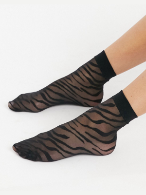 Asos Design Animal Print Sheer Socks In Black