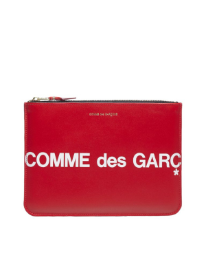 Comme Des Garçons Wallet Zip-up Logo Clutch Bag