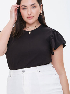 Plus Size Ruffled Cap-sleeve Tee