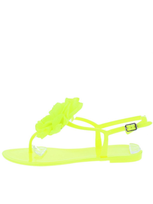 Mara082 Yellow Thong Flower Open Toe Jelly Flat Sandal