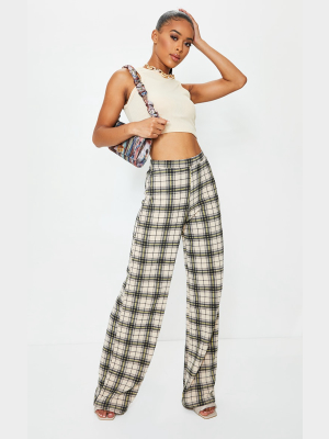 Black Check Print Wide Leg Pants