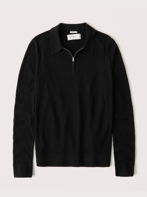 Cotton-cashmere Half-zip Polo