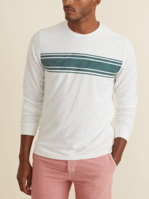 Terry Out Crewneck Sweatshirt In Natural Chest Stripe