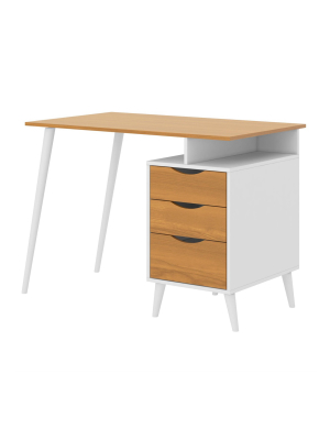 Wooden Office Computer Desk With Angled Legs And Attached File Cabinet White/brown - The Urban Port