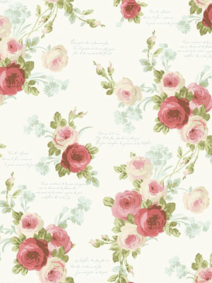 Heirloom Rose Wallpaper In Red And White From The Magnolia Home Collection By Joanna Gaines