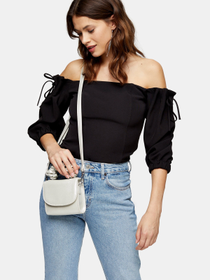 Black Tie Shoulder Crepe Bardot Blouse