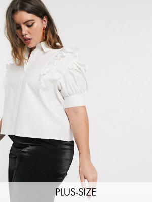 Lost Ink Plus Ruffle Front Cotton Shirt