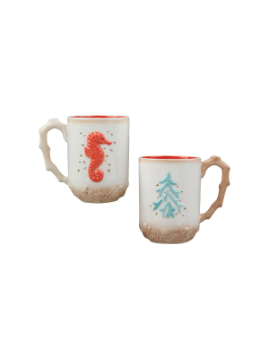 C&f Home Coral Tree & Seahorse Mug A/2