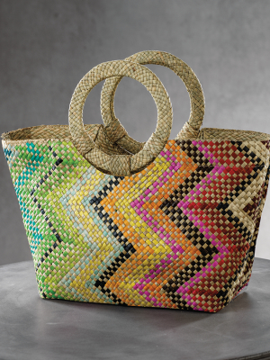 Mia Small Tote W/ring Handle - Multicolor Zigzag