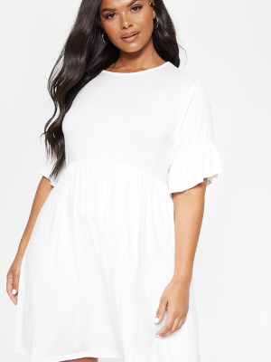 Plus White Frill Detail Smock Dress