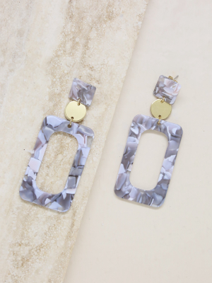 Aurora Grey & White Resin Rectangle 18k Gold Plated Earrings