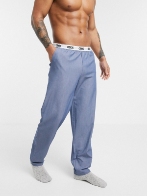 Asos Design Lounge Woven Pyjama Bottom In Pale Blue With Contrast Branded Waistband