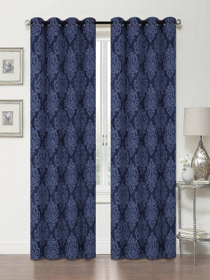 Regal Home 2 Pack: Delaney 100% Blackout Damask Print Grommet Curtain