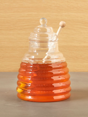 Beehive Glass Honey Jar With Wood Dipper