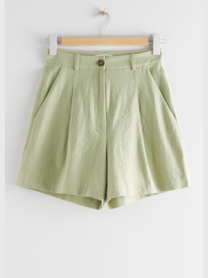 High Waisted Linen-blend Shorts