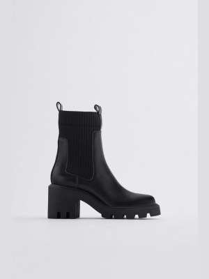 Sock Style Heeled Ankle Boots With Lug Soles