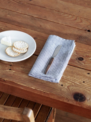 Japanese Linen Napkin, Grey And Thin White Stripe