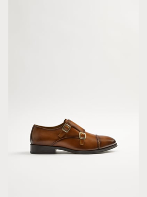 Brown Leather Double Monk Strap Shoes