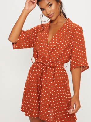 Terracotta Polka Dot Tea Dress