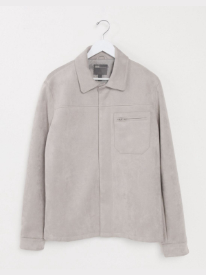 Asos Design Harrington Jacket In Gray Faux Suede