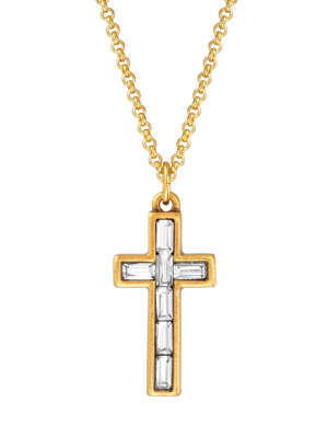 Baguette Cross Necklace In Crystal