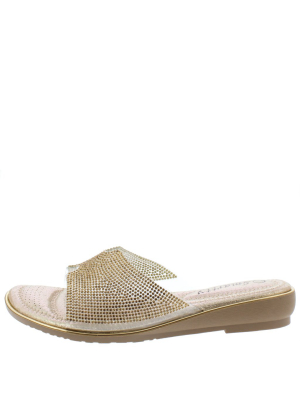 Dj18 Gold Sparkle Notch Open Toe Mule Slide Sandal