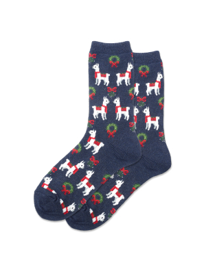 Women's Holiday Llama Crew Socks