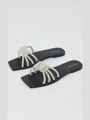 Beige Rope Knotted Mule Sandals