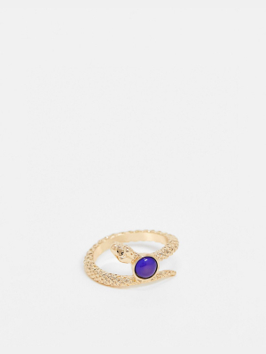 Asos Design Ring With Mood Stone In Snake Design In Gold Tone