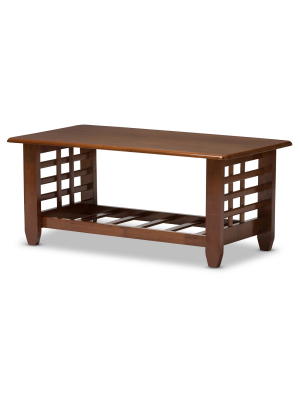 Larissa Modern Classic Mission Style Living Room Occasional Coffee Table - Cherry Brown - Baxton Studio