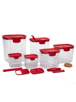 Progressive Prepworks Prokeeper 6 Piece Kitchen Clear Plastic Food Storage Organization Container Baking Canister Set, Red