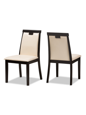 Set Of 2 Evelyn Modern And Contemporary Faux Leather Upholstered And Finished Dining Chairs Dark Brown/ Beige - Baxton Studio