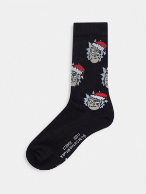 Asos Design Sport Socks With Christmas Rick & Morty Design