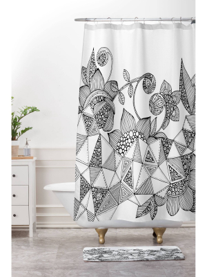 Valentina Ramos Triangle Flowers Bath Mat Black/white - Deny Designs