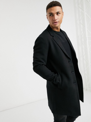 Jack & Jones Premium Overcoat In Black